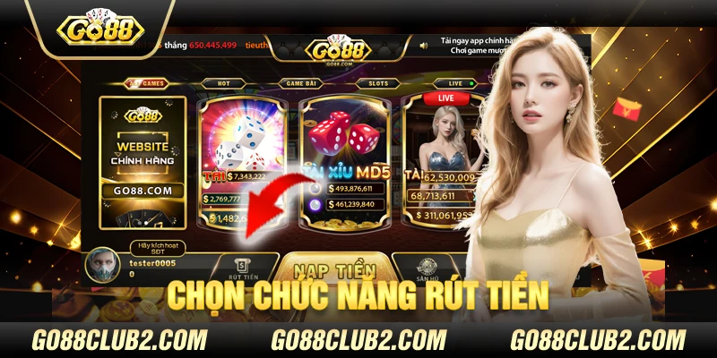 Chọn chức năng rút tiền